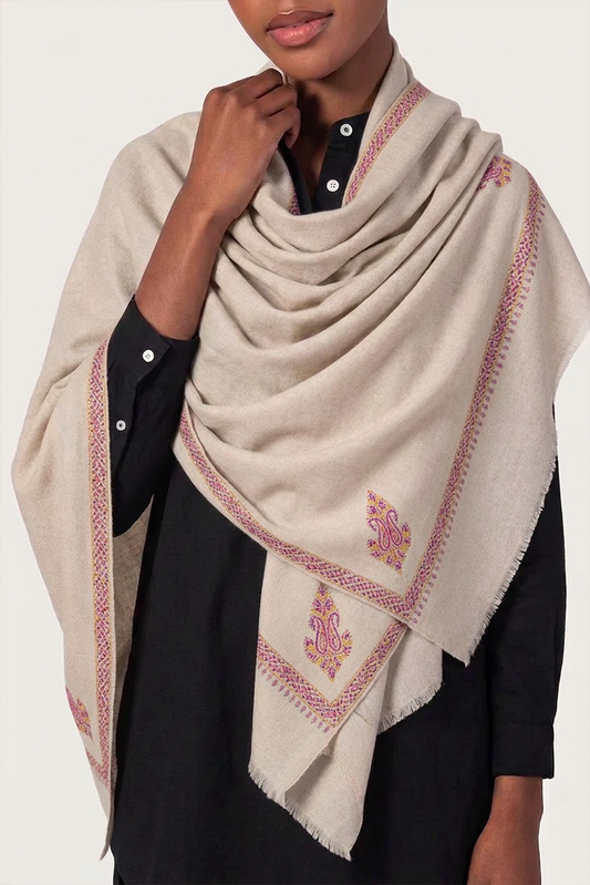 Limited Edition Oatmeal & Ruby Cashmere Scarf