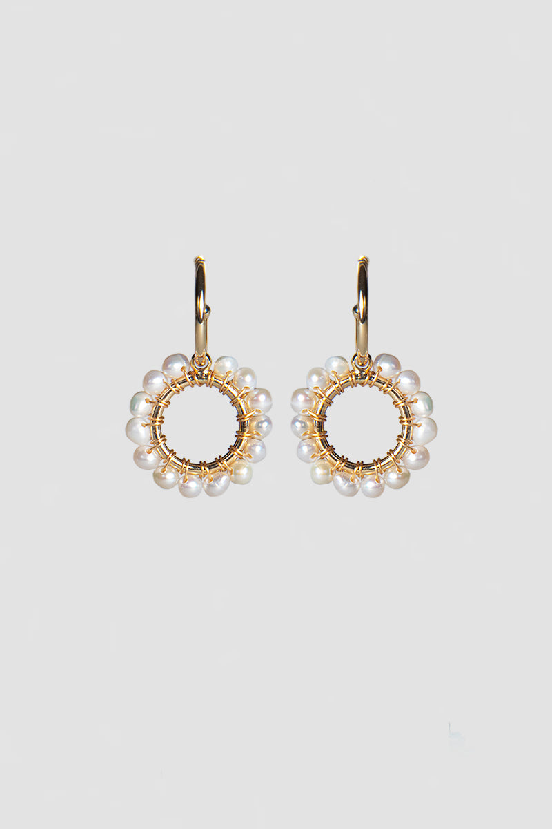 Mini Hoop Earrings with Freshwater Pearl Beaded Charm