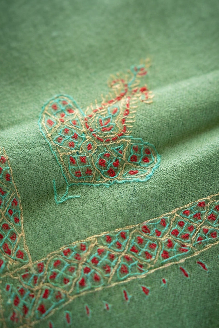 Pistachio and Red Berry Cashmere Scarf
