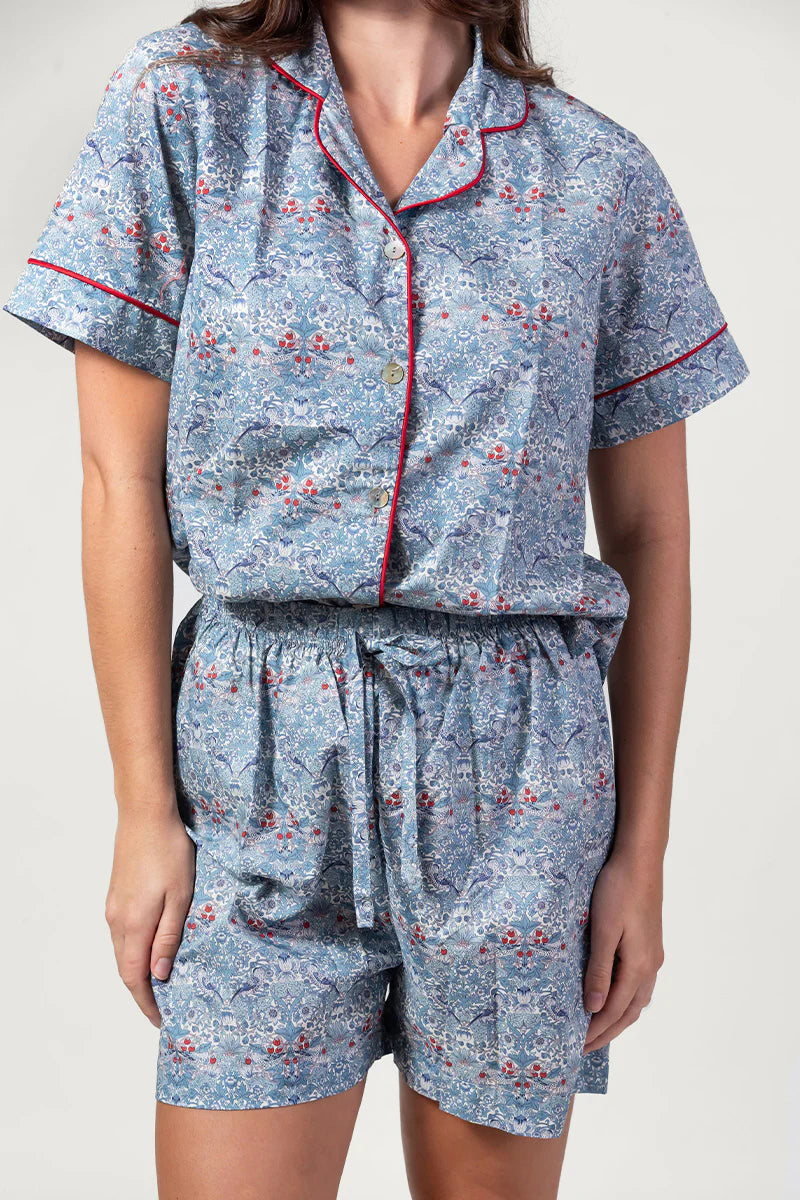 Paloma Bird Blue & Red Short Pyjama Set