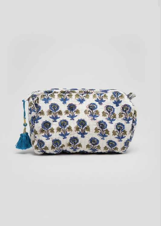 Blue Floral Cosmetic Bag Small