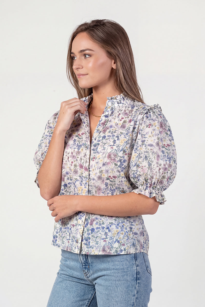 Floral Frill Shirt with Puff Sleeves