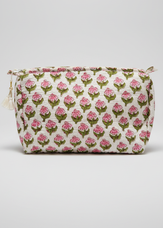 Pink Floral Cosmetic Bag Large