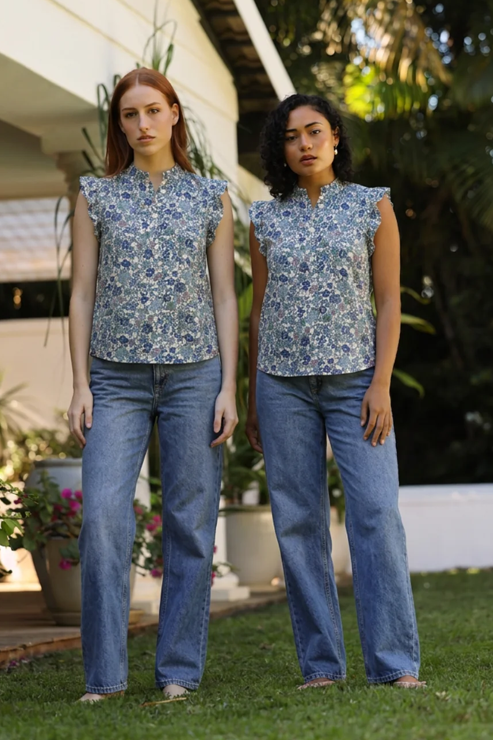 Ditsy Daisy Blue Frill Top