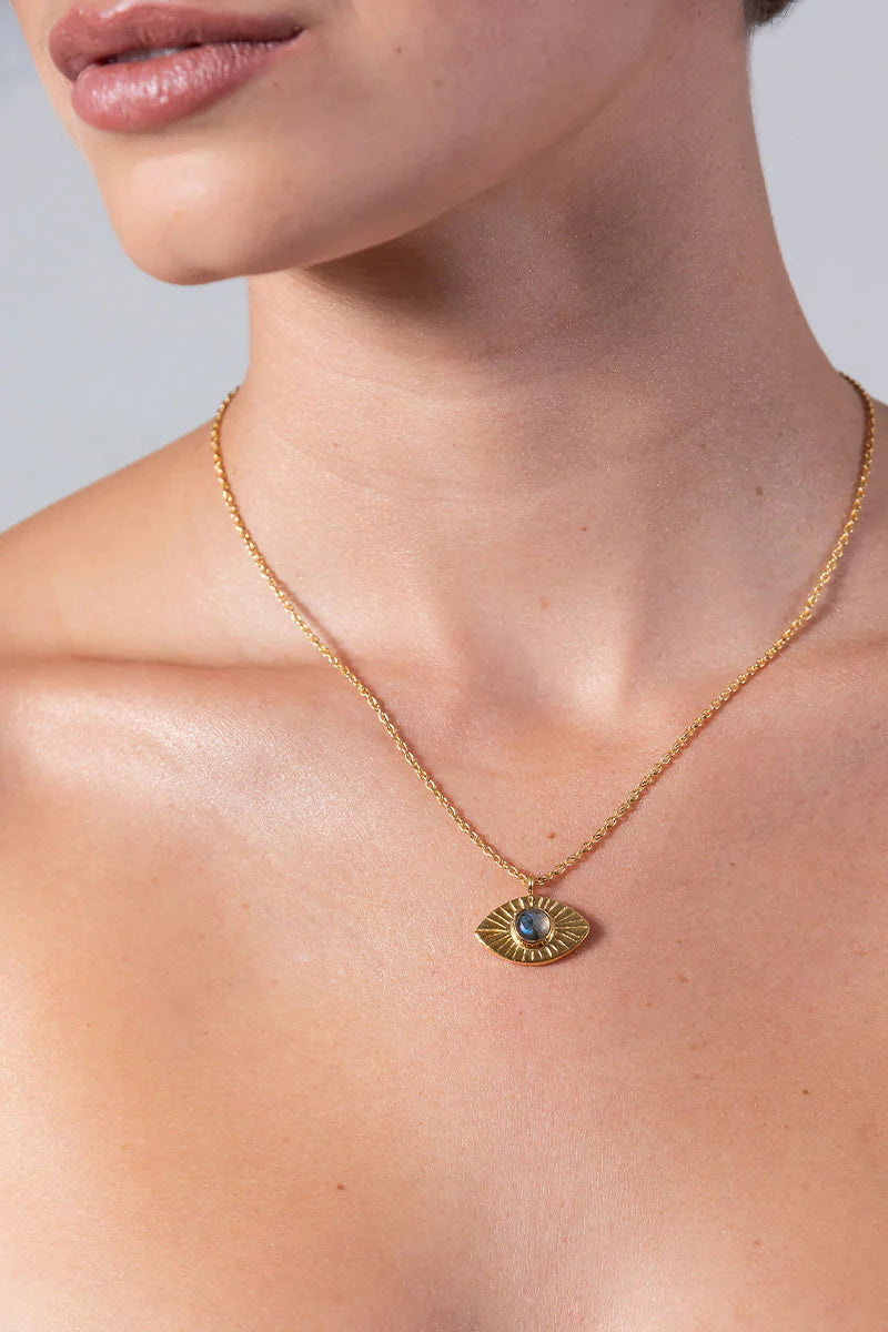 18k Gold Vermeil Labrodite Eye Necklace