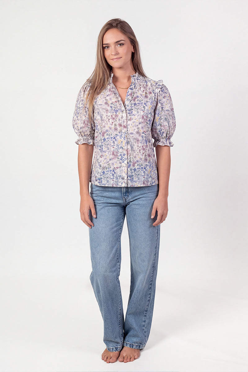 Floral Frill Shirt with Puff Sleeves