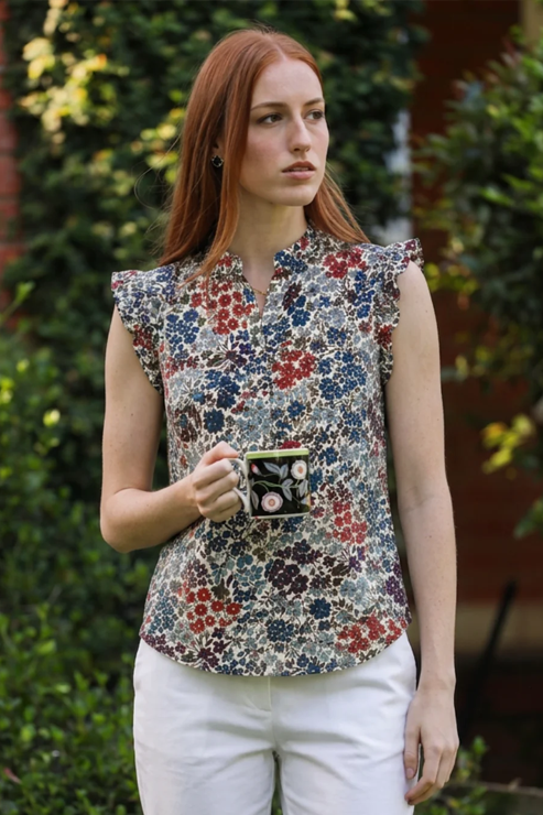 Ditsy Floral Red Frill Top