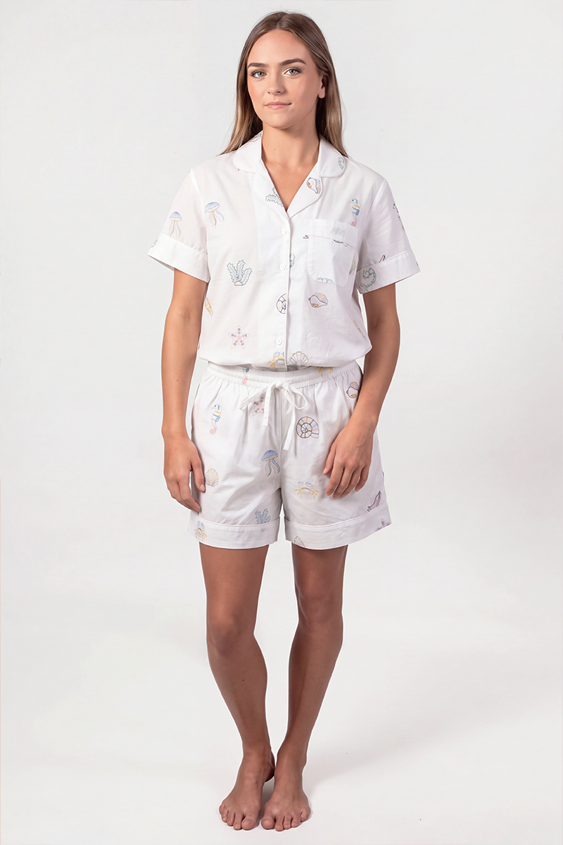 Embroidered Shell Short Pyjama Set