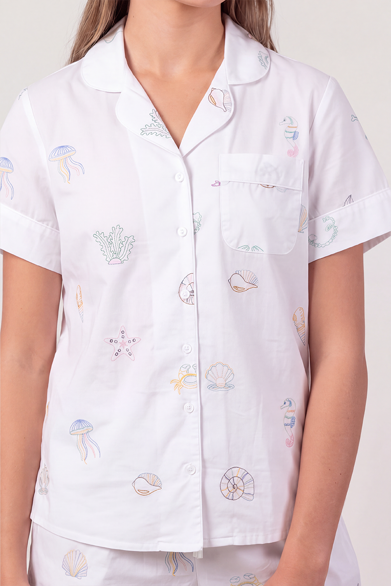 Embroidered Shell Short Pyjama Set